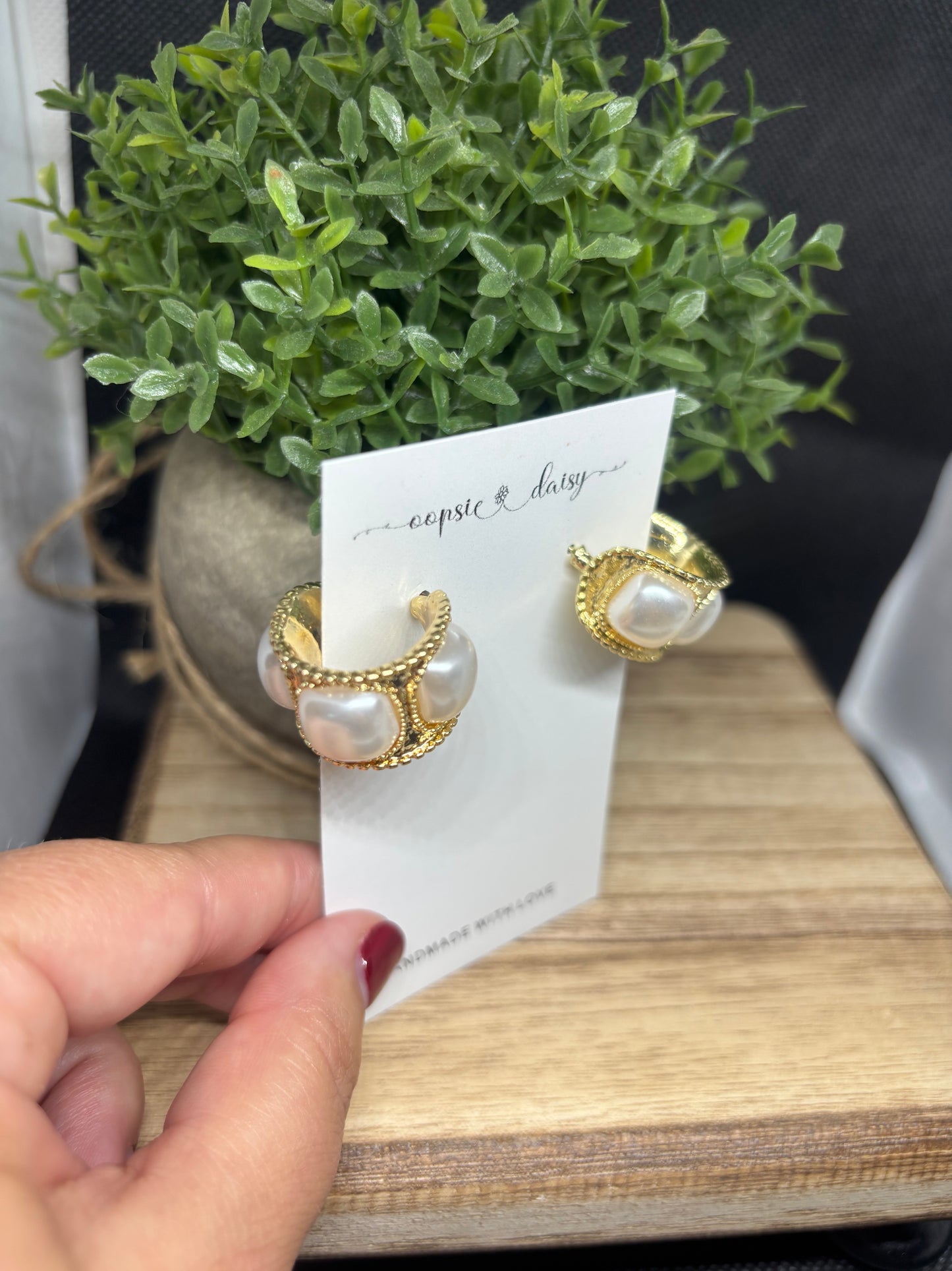 The rectangular pearl gold hoops