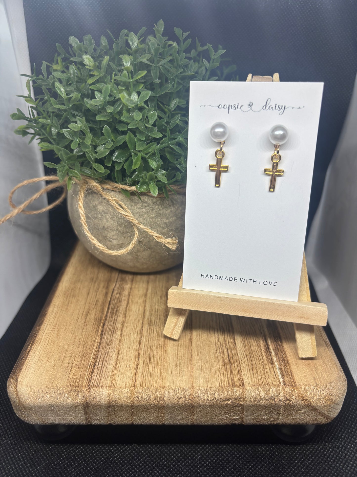 The pearl cross earrings