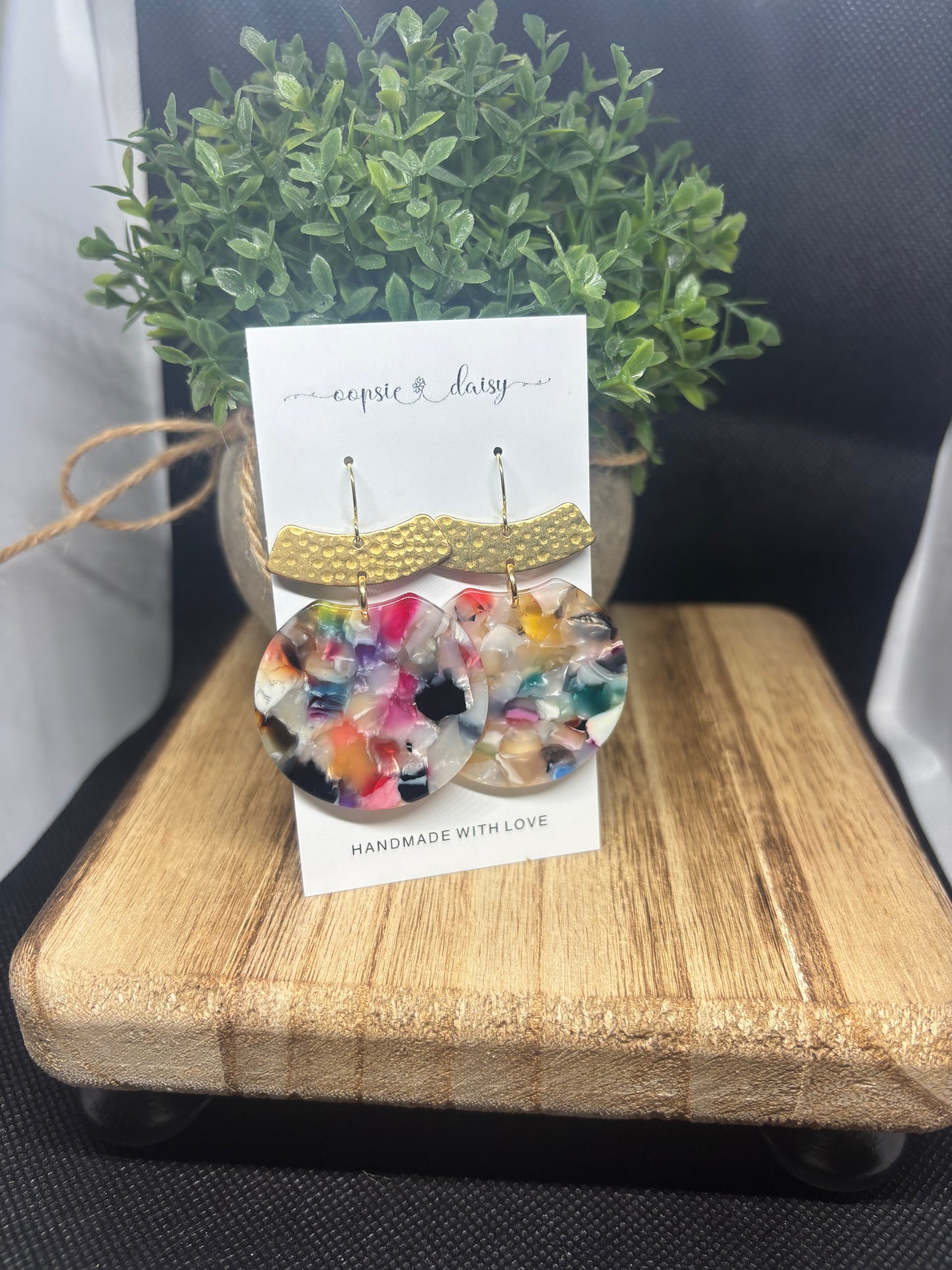 Colorful acrylic and gold earrings