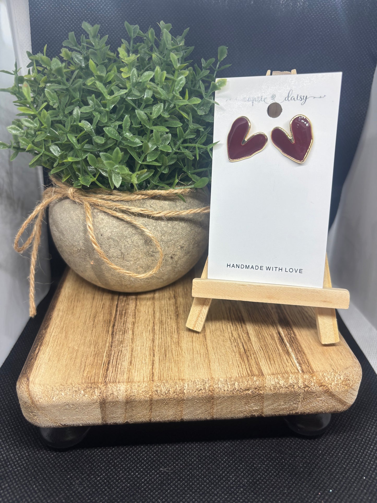Burgundy heart studs