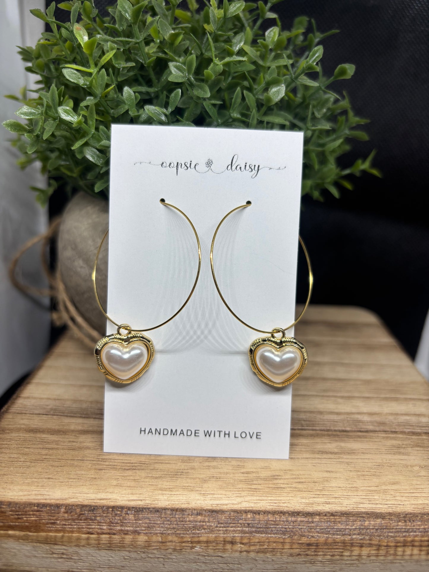 The gold pearl heart hoops