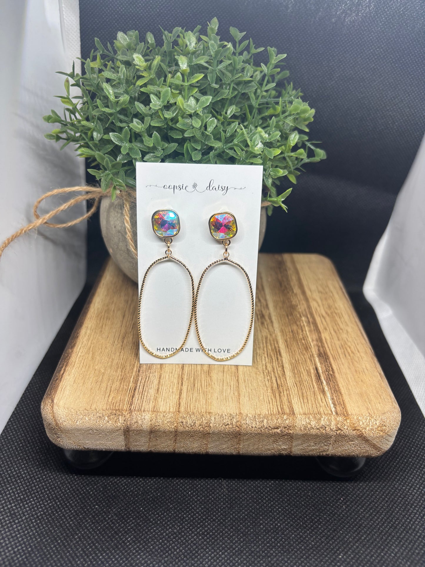 Iridescent rectangular oval studs