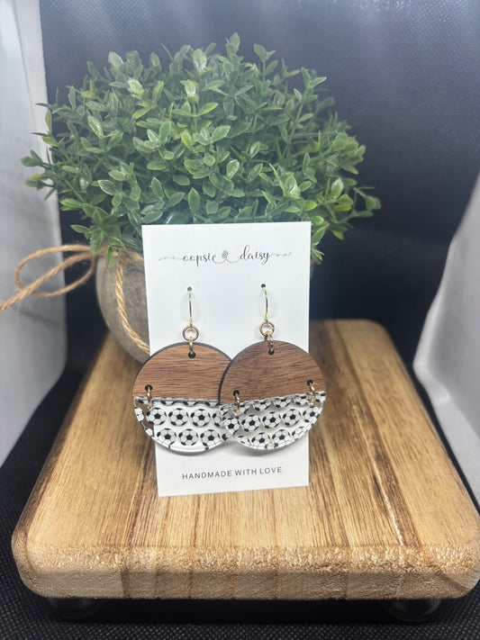 Wooden soccer earrings