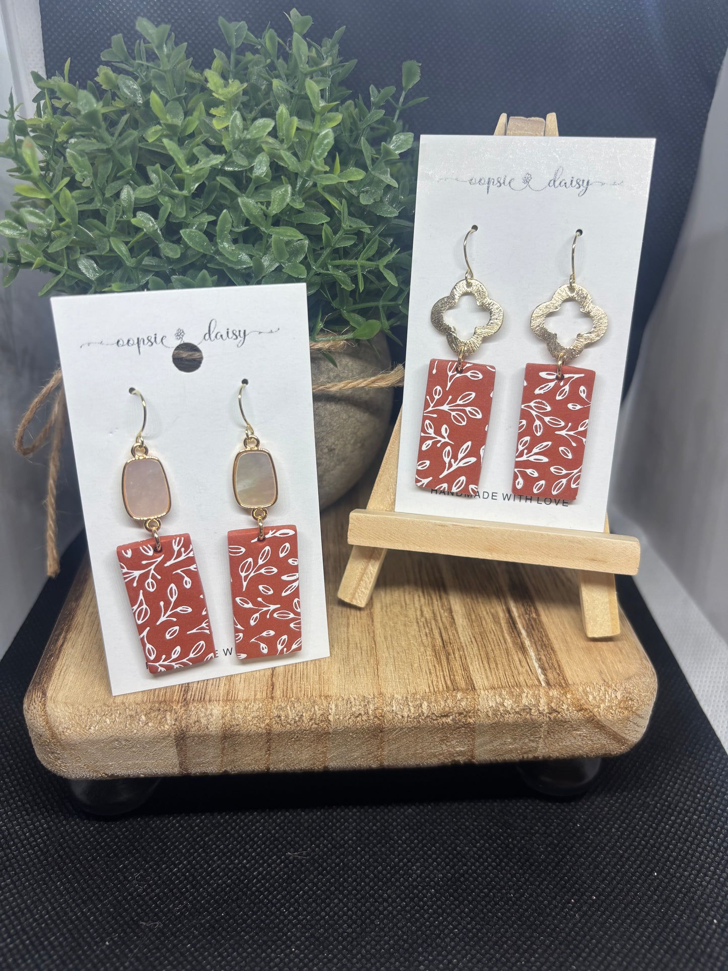 Leaf rustic clay earrings