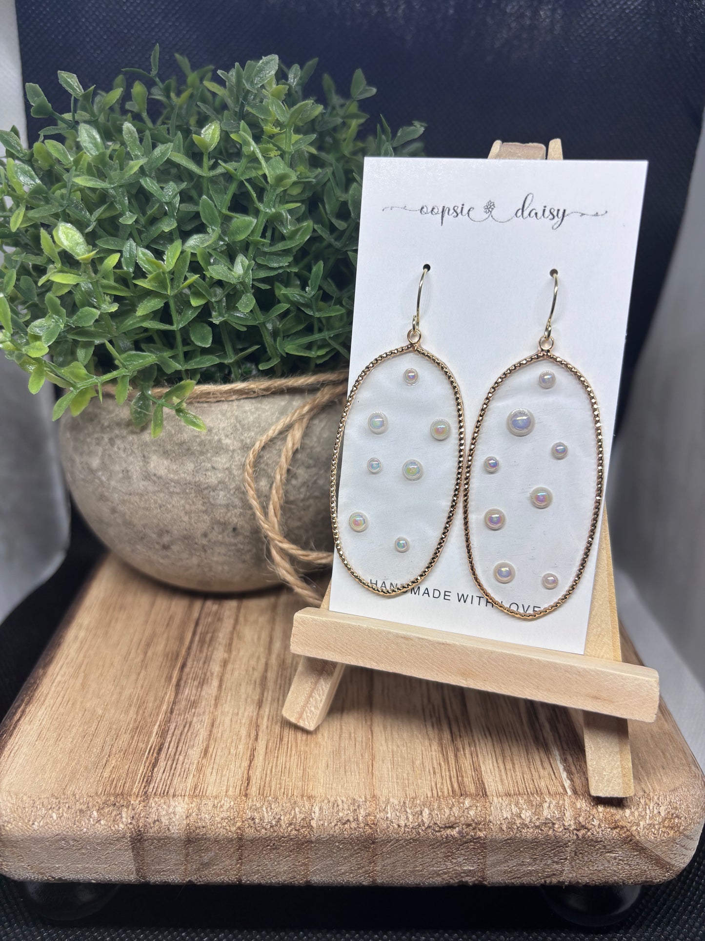 Resin pearl long earrings