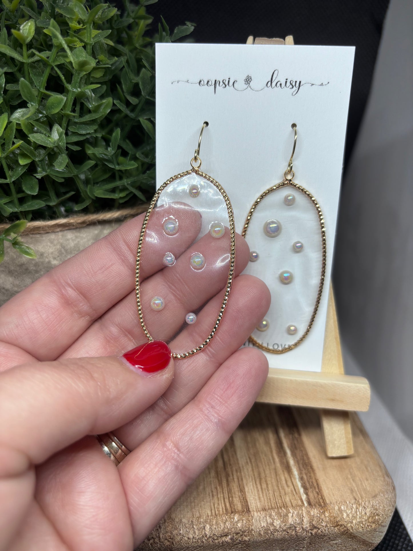 Resin pearl long earrings